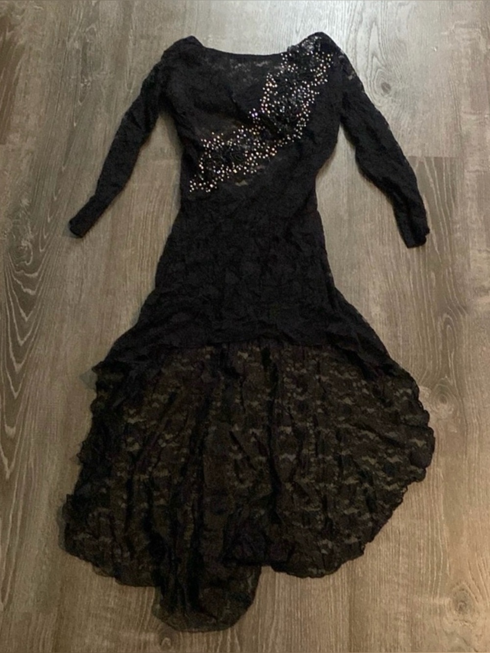 Black Lace Hi-Low Dress with Sequin Detail Dance Costume